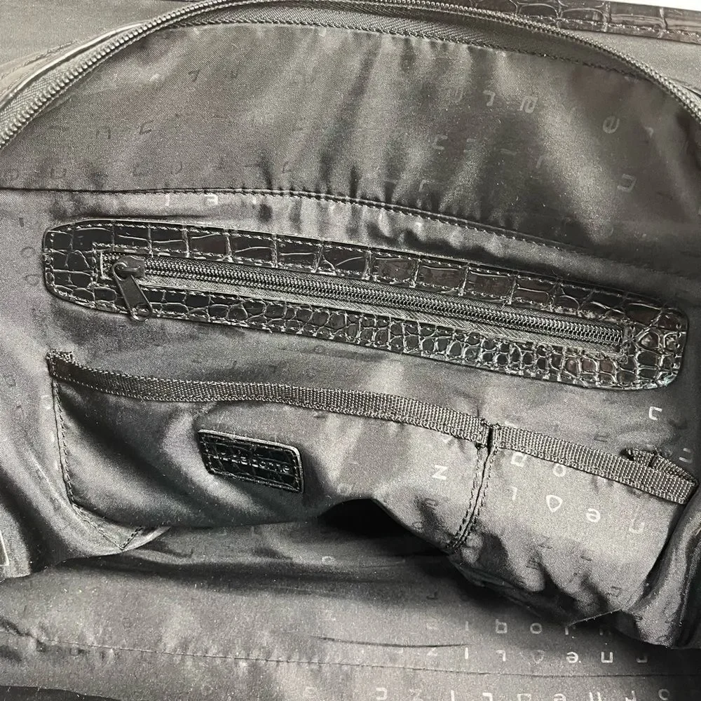 Liz Claiborne Black quilted fabric large laptop work bag silver tone hardwares